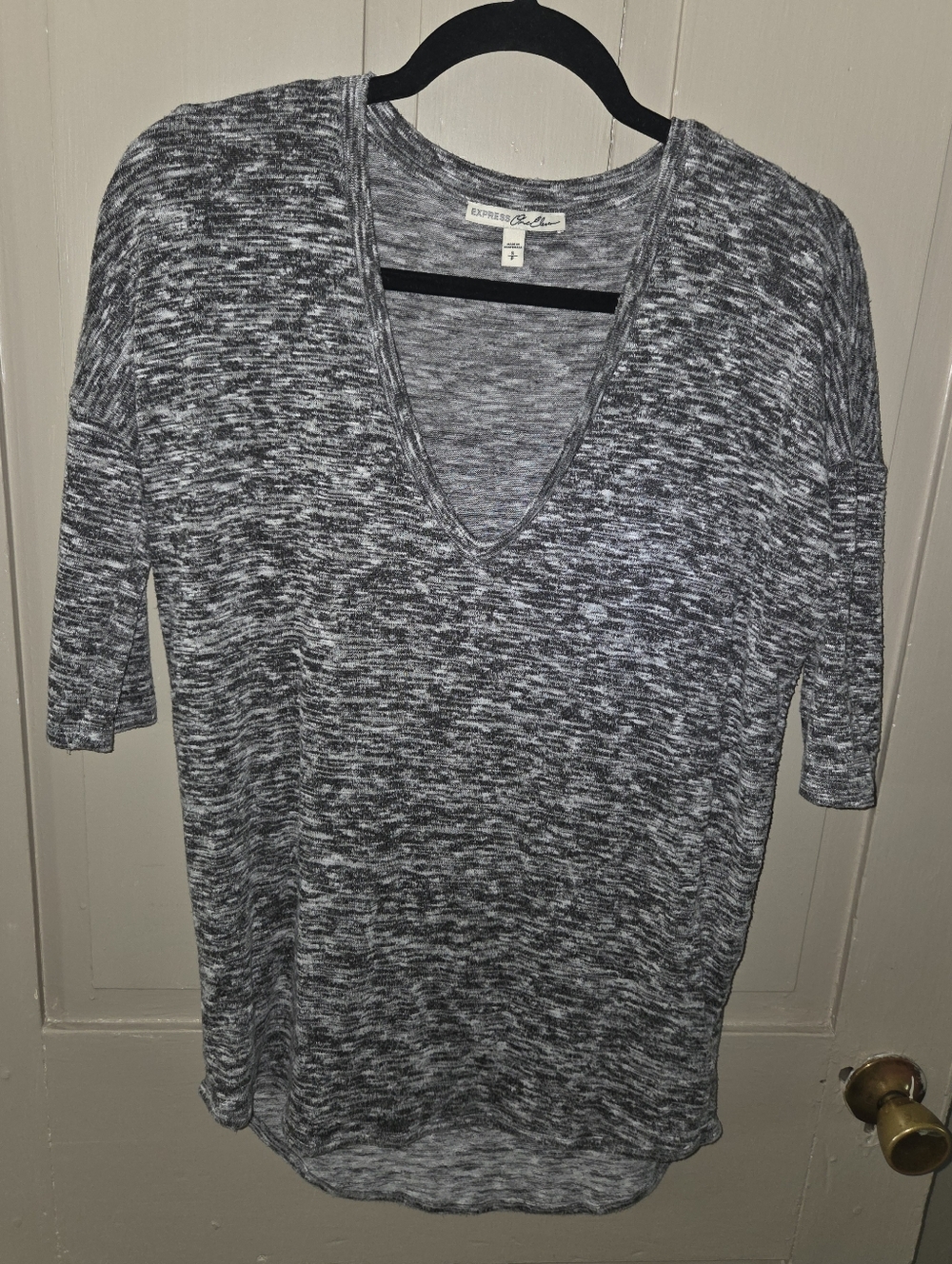 Express Marled V-Neck Tunic Top - Gray